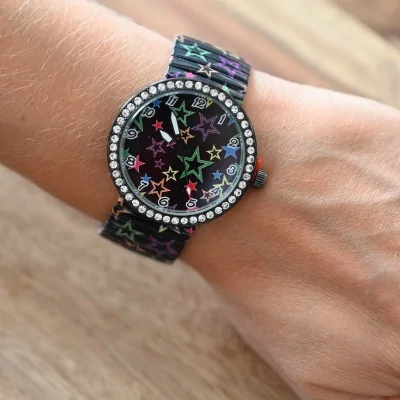 Black Ernest watch with multicolored stars