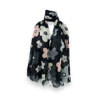Lenço floral preto e pastel