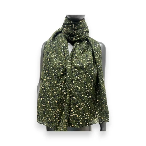 Khaki and gold star-patterned scarf
