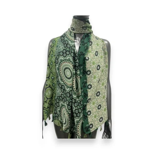 Ethnic Green Scarf with Pompoms