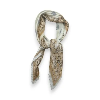 Foulard plissato con stampa cachemire beige e bianco
