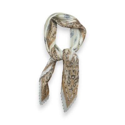 Pleated paisley scarf beige caramel ivory neutral palette