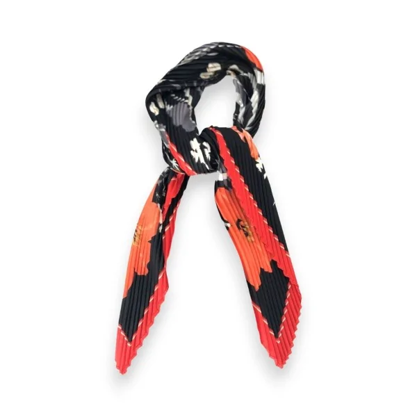Lenço plissado floral vermelho e preto