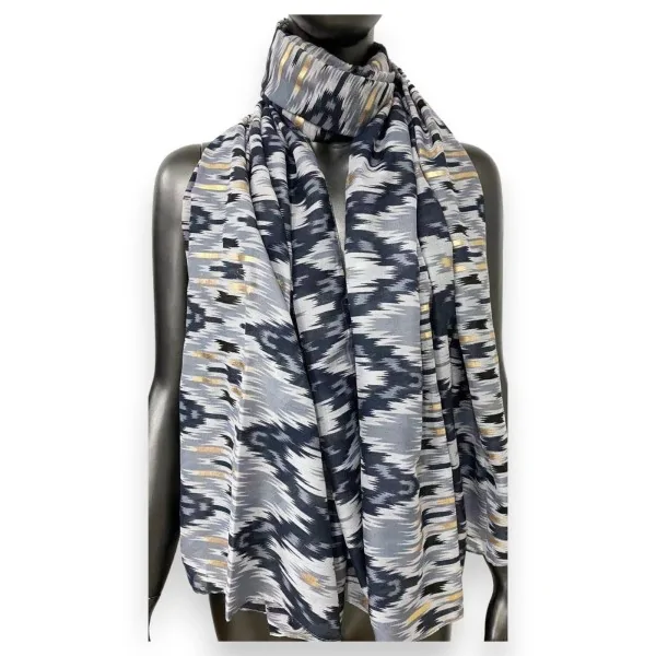 Ethnic grey and black scarf with gold details