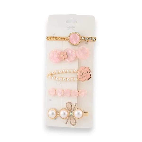 Conjunto de presilhas de cabelo rosa e dourado
