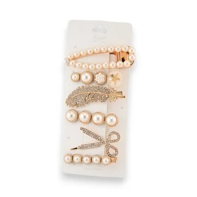 Juego de horquillas para el cabello con perlas y strass