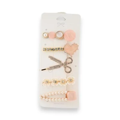 Conjunto de presilhas de cabelo decorativas rosa e dourado