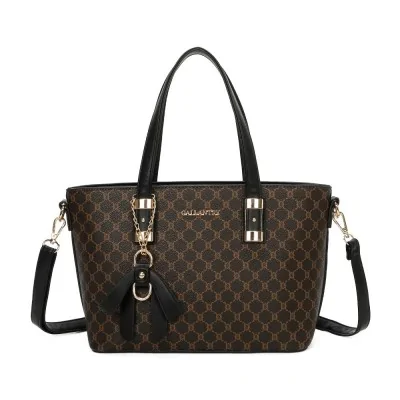 Elegante, starre Handtasche aus braunem und schwarzem Kunstleder