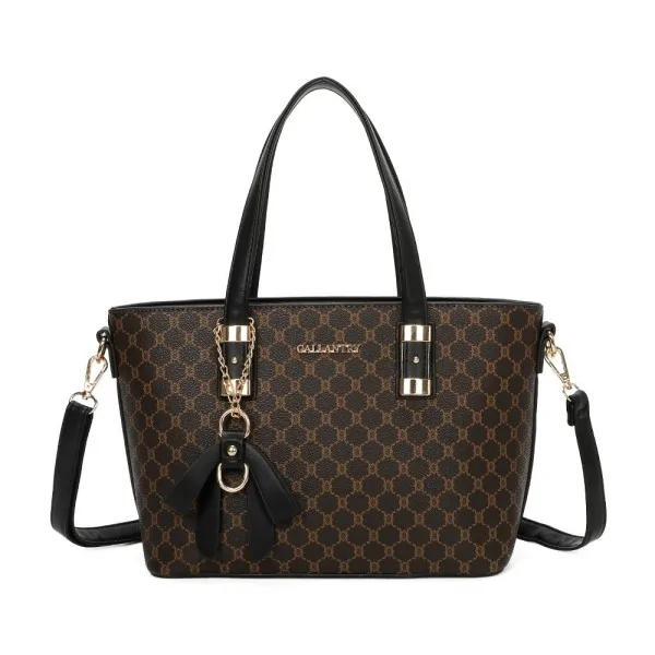 Elegante, starre Handtasche aus braunem und schwarzem Kunstleder