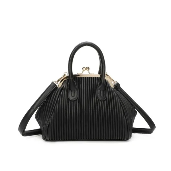 Bolso de mano vintage negro con cierre de botón dorado
