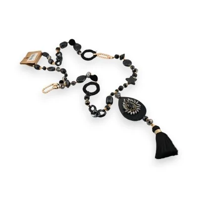 Colar longo preto e dourado Chic