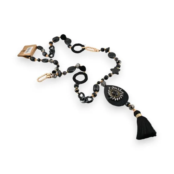 Colar longo preto e dourado Chic