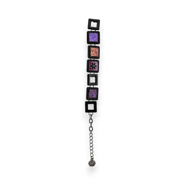 Braccialetto fantasia quadrato viola in metallo nero Ikita
