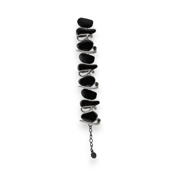 Bracciale moderno di bigiotteria nero e argento Ikita