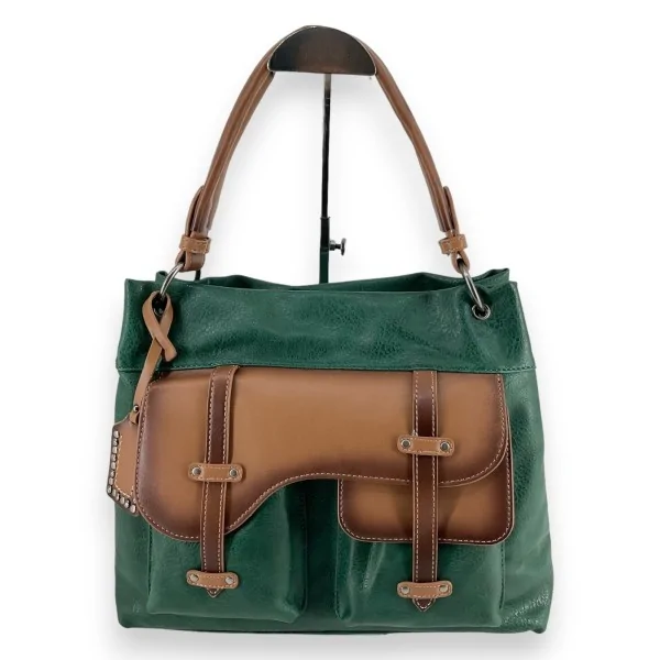 Bolsa vintage bicolor verde e marrom