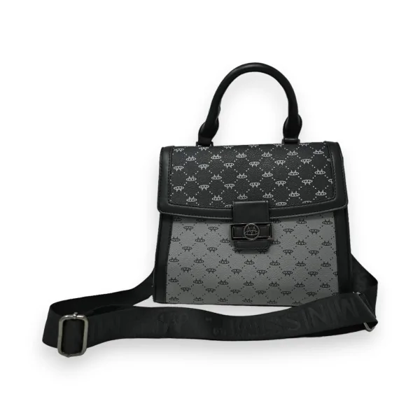 Bolsa de mão rígida bicolor cinza e preta