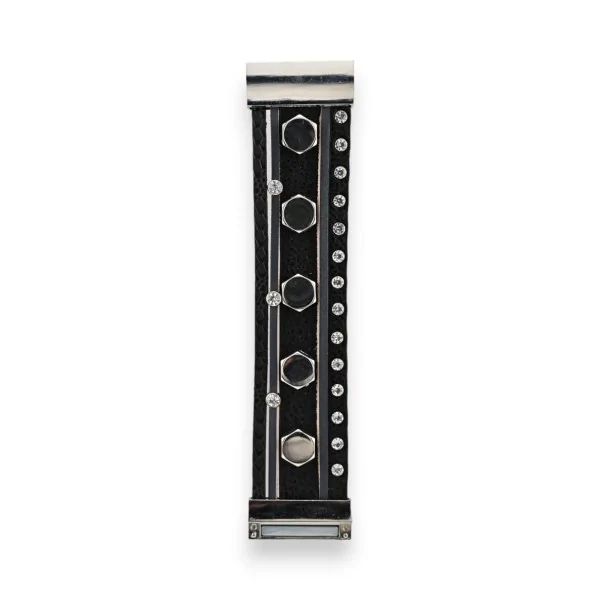 Bracelet large fantaisie noir simili