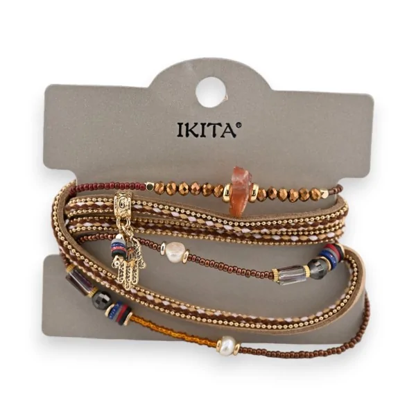 Pulsera marrón de múltiples filas estilo bohemio de Ikita