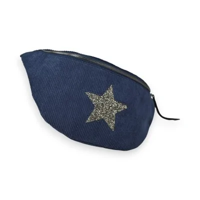 Marsupio in velluto blu navy con stella del marchio Mandoline