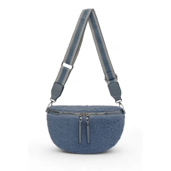 Blue faux fur crossbody fanny pack by David Jones