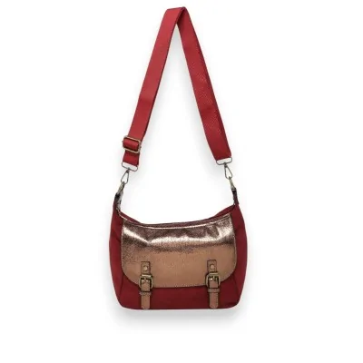 Bolso bandolera de antelina burdeos con solapa metalizada