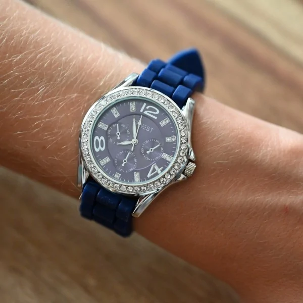 Ernest Watch Navy Blue Silicone with Rhinestones