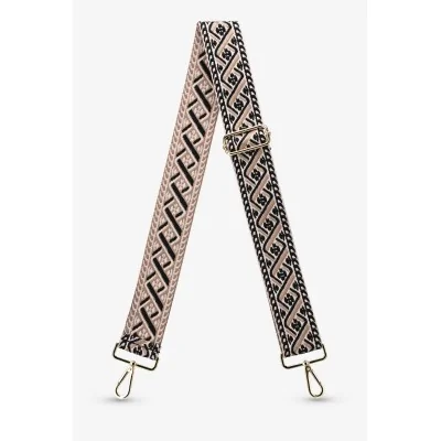 Ethnic Fabric Shoulder Strap in Black and Beige