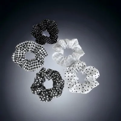 Set di 5 Elastici per Capelli Stampati Bianco e Nero