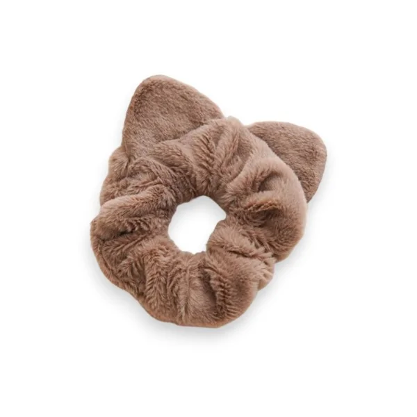 Coletero de peluche con orejas de gato marrón