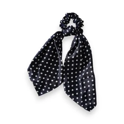 Elastico per Capelli Foulard a Pois Blu Navy e Bianco