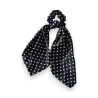 Scrunchie Elástico Lenço de Bolinhas Azul Marinho e Branco