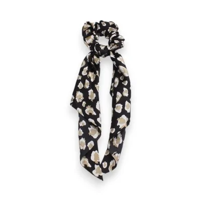 Scrunchie Leoparden-Schal Schwarz und Beige