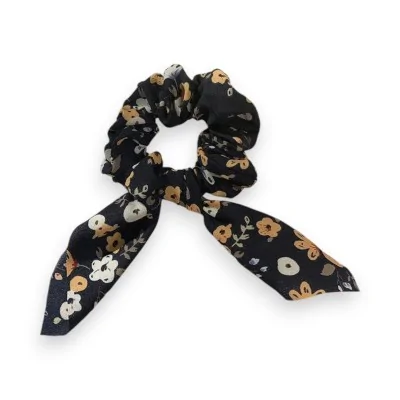 Elástico de cabelo preto com estampa floral