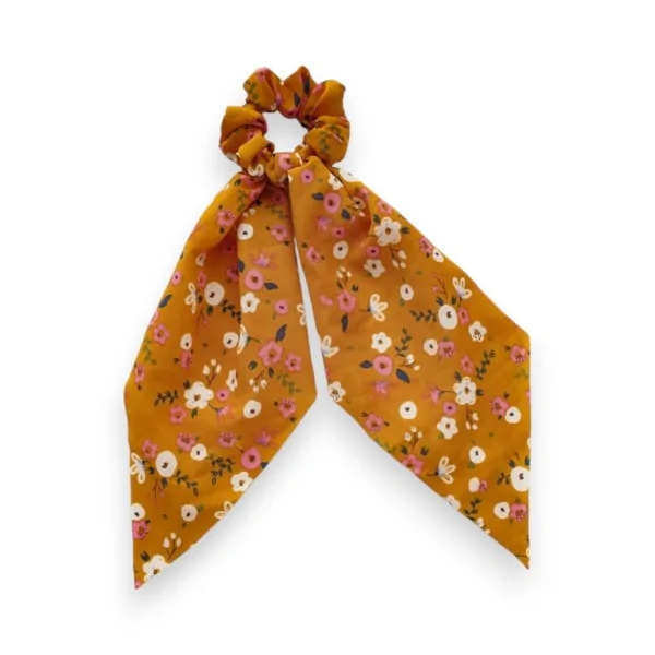 Elastisches Haargummi mit floralem Boho-Muster in Senfgelb