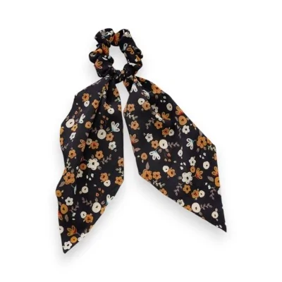 Elástico para cabelo com estampa floral Preto