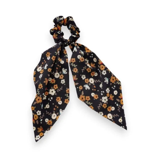Elástico para cabelo com estampa floral Preto