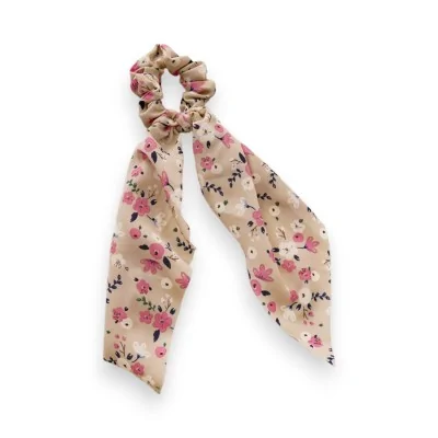 Elástico de Cabelo Floral Fantasia Bege