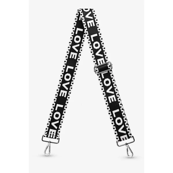 Fabric shoulder strap LOVE Black and White