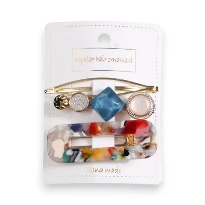 Set di 3 Fermagli per Capelli alla Moda multicolore