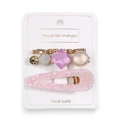 Conjunto de 4 Presilhas de cabelo modernas rosa e dourado