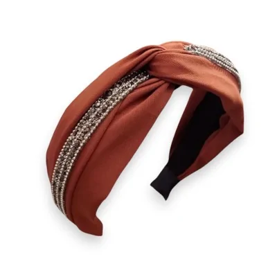 Wide fancy brick-colored headband with rhinestones
