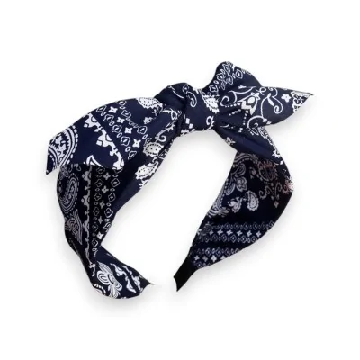 Fancy headband with navy blue bandana print