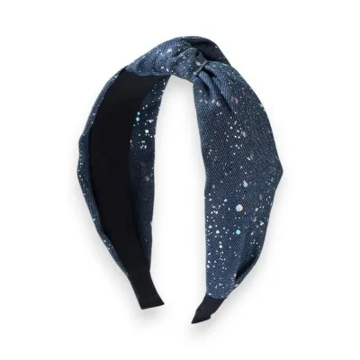 Tiara jeans com lantejoulas multicoloridas