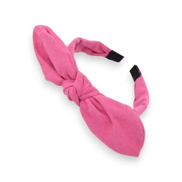 Cerchietto in camoscio con fiocco fucsia