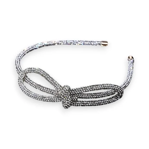 Diadema decorativa con piedras brillantes Blanca con lazo