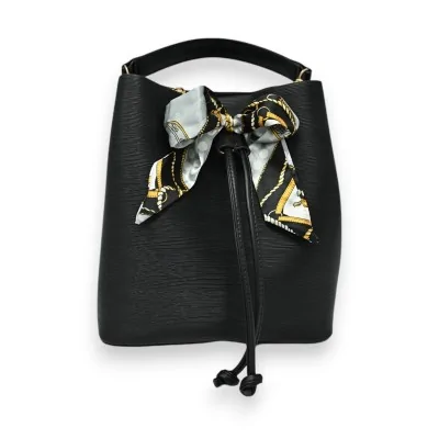 Borsa secchiello rigida nera di Gallantry con nodo foulard