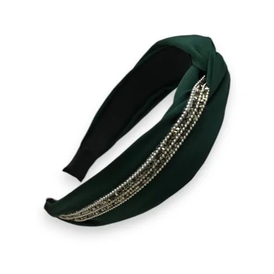 Cerchietto verde bottiglia con strass