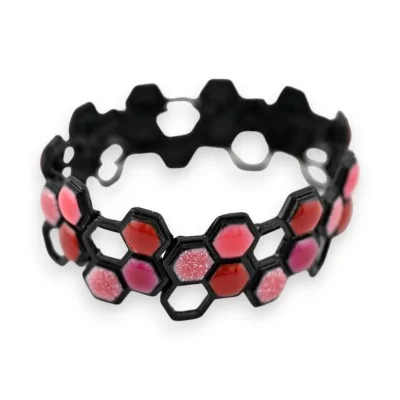 Pulseira elástica vazada Ikita rosa e vermelha