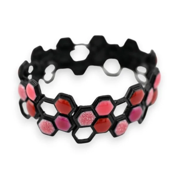 Bracelet élastique alvéolé Ikita rose et rouge