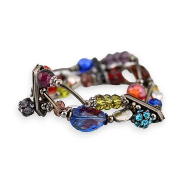 Pulseira elástica de fantasia com contas multicoloridas